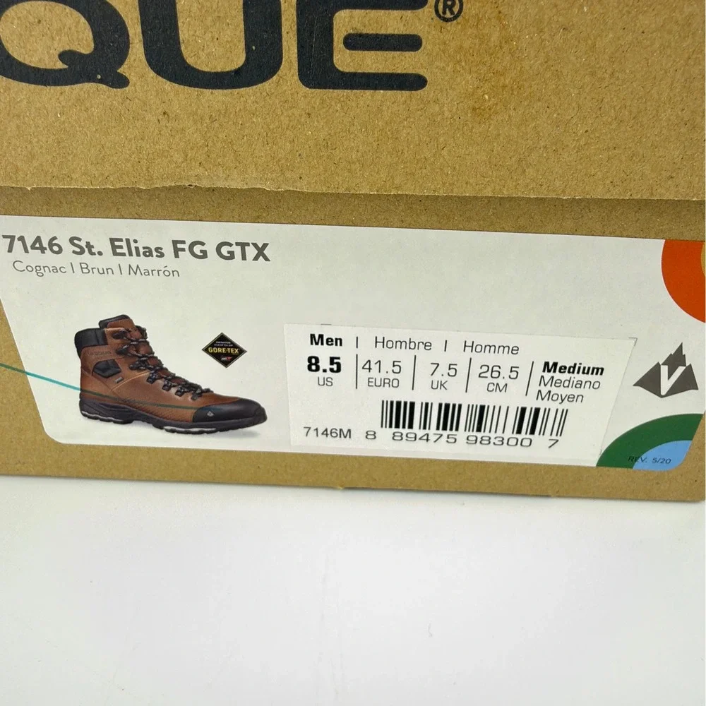 Vasque St Elias FG GTX Gore-Tex Men Hiking Boots Cognac Size 8.5 Medium NIB 7146